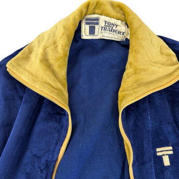 Vintage 60s Tony Trabert Blue Velour Tennis Jacket Small Made in USA Sportswear - Picture 2 of 16